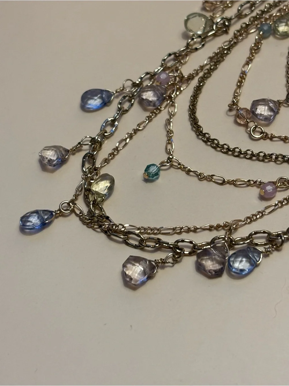 Talbots Multi-Strand Gold Necklace with Multi Colored Teardrop Crystal Beads